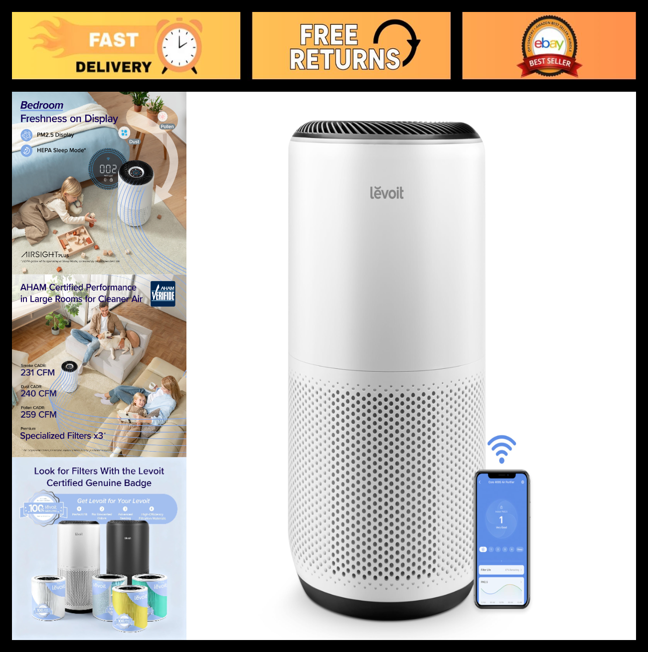 Smart Air Purifier for Large Rooms up to 1733 Sq Ft | HEPA Filter, Auto Mode, Ai0