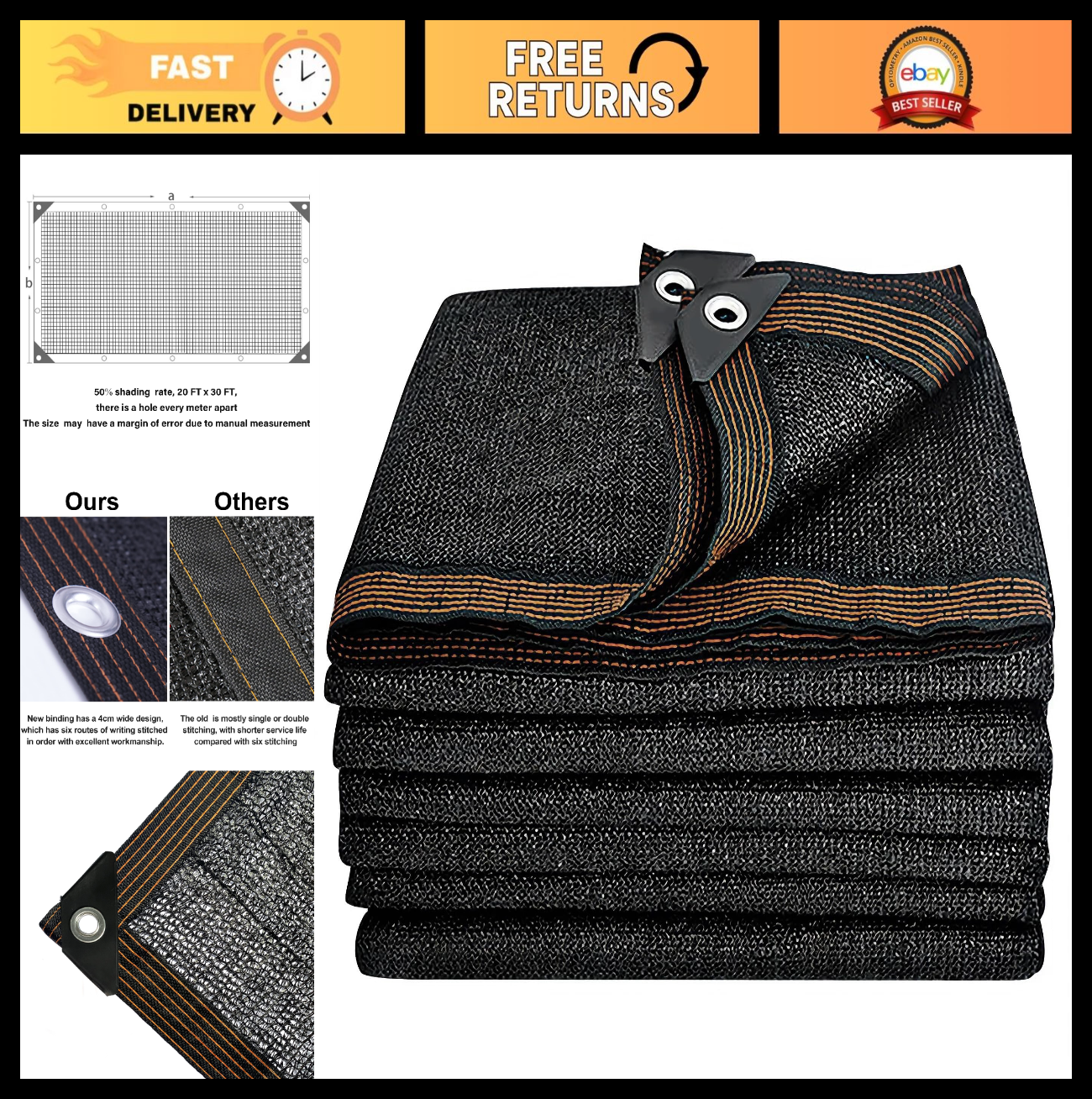 50% Black Shade Cloth 20x30 FT Durable Mesh Tarp with Grommets for Garden, Green0