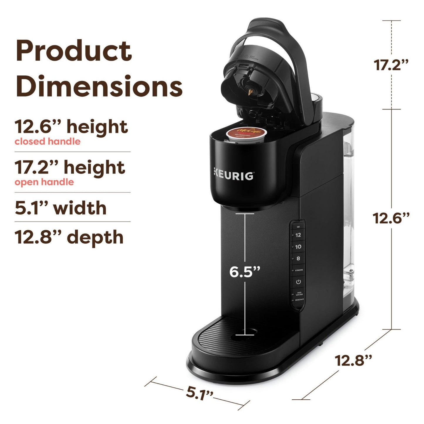 Single Serve Coffee Maker, 3 Brew Sizes, Strong Brew Button, 42oz Reservoir, Bla1