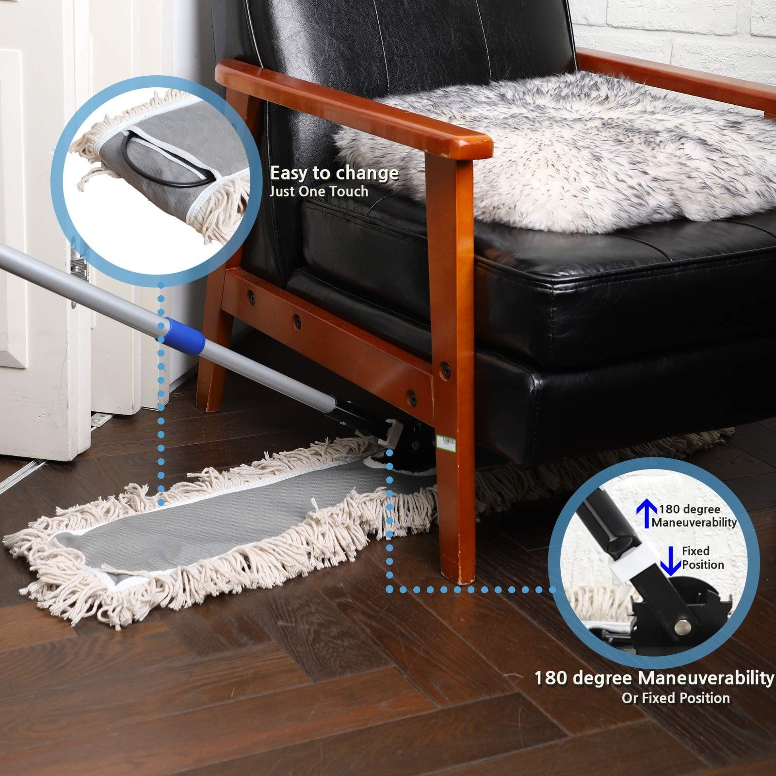 36" Industrial Cotton Dust Mop with Adjustable Handle - Commercial Floor Cleaner3