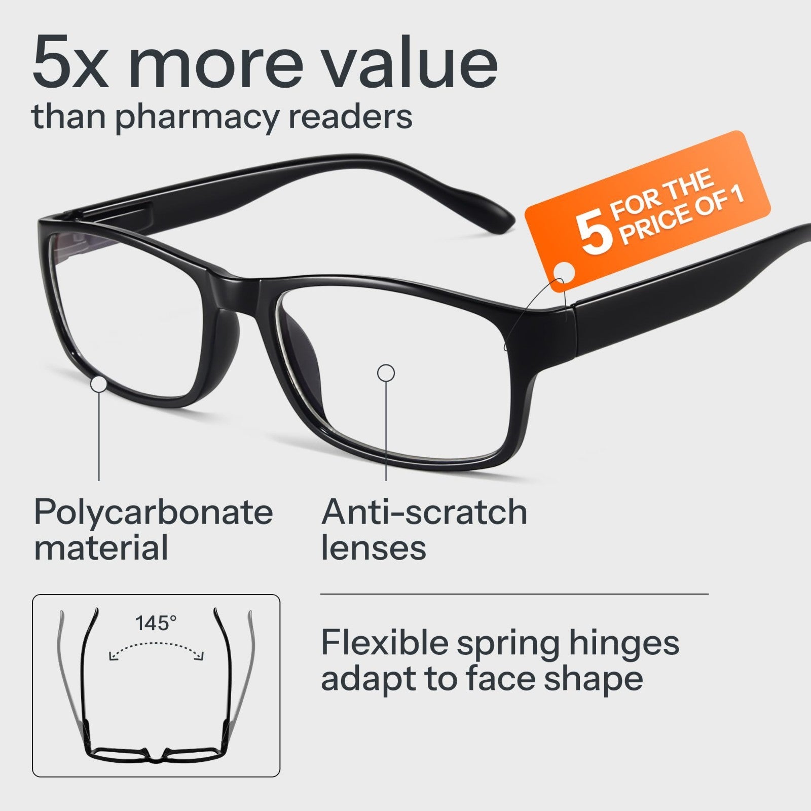 2.5x Professional Reading Glasses - Blue Light Blocking Computer Readers - Value4