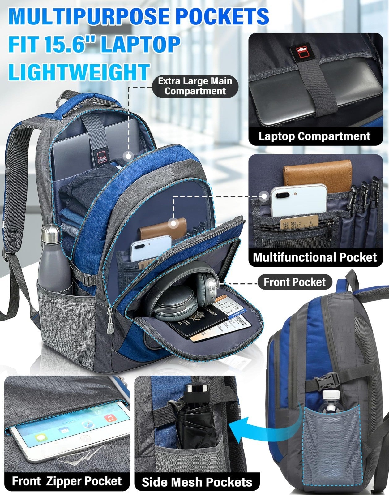 Extra Large Multi Compartment Backpack for College, Travel, Business & Hiking  2