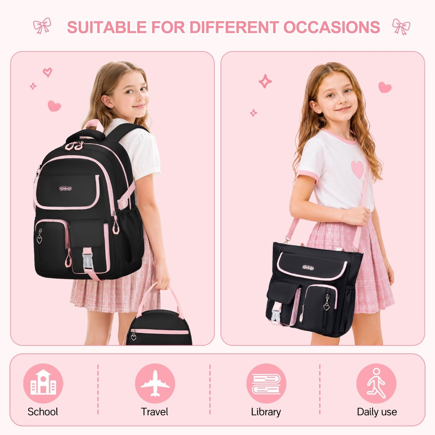 4PCS Girls Backpack Set with Tote Bag, Lunch Box & Pencil Pouch   School Supplie3
