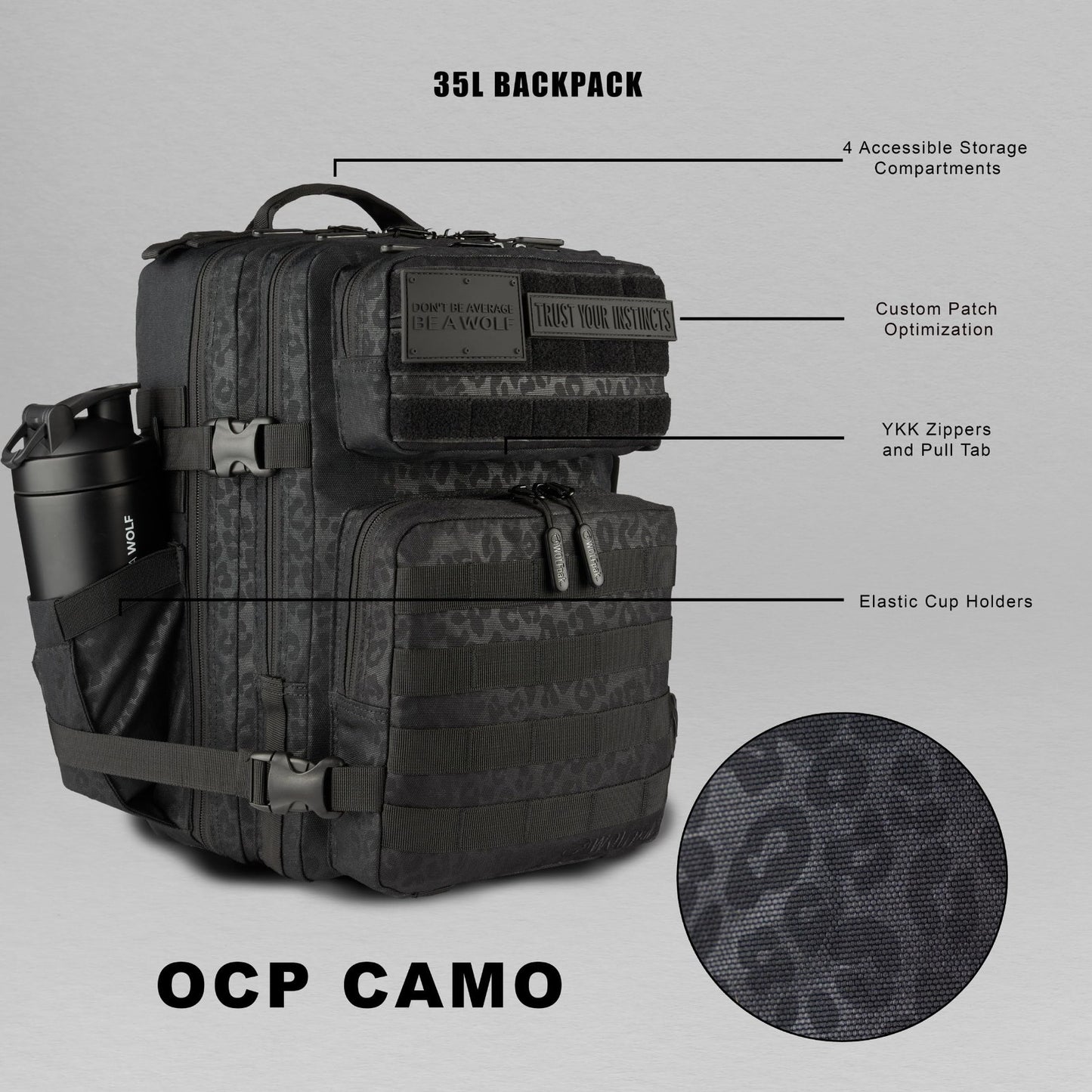 Durable 35L Waterproof Gym Backpack   1000D Oxford, MOLLE Webbing, Laptop Pocket2