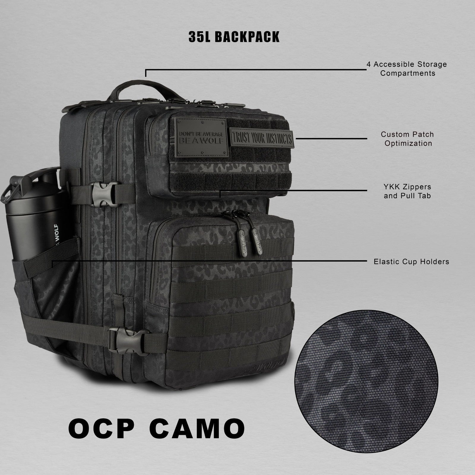 Durable 35L Waterproof Gym Backpack   1000D Oxford, MOLLE Webbing, Laptop Pocket2