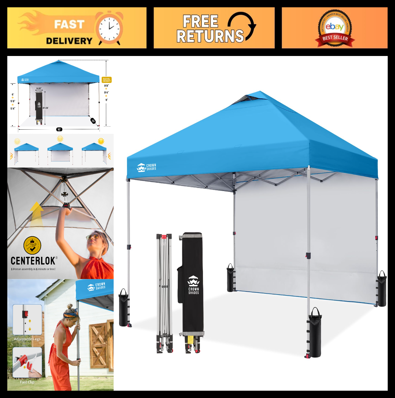 10x10 Pop Up Canopy Tent with Side Wall, Easy Setup Outdoor Gazebo, Sun Shade fo0