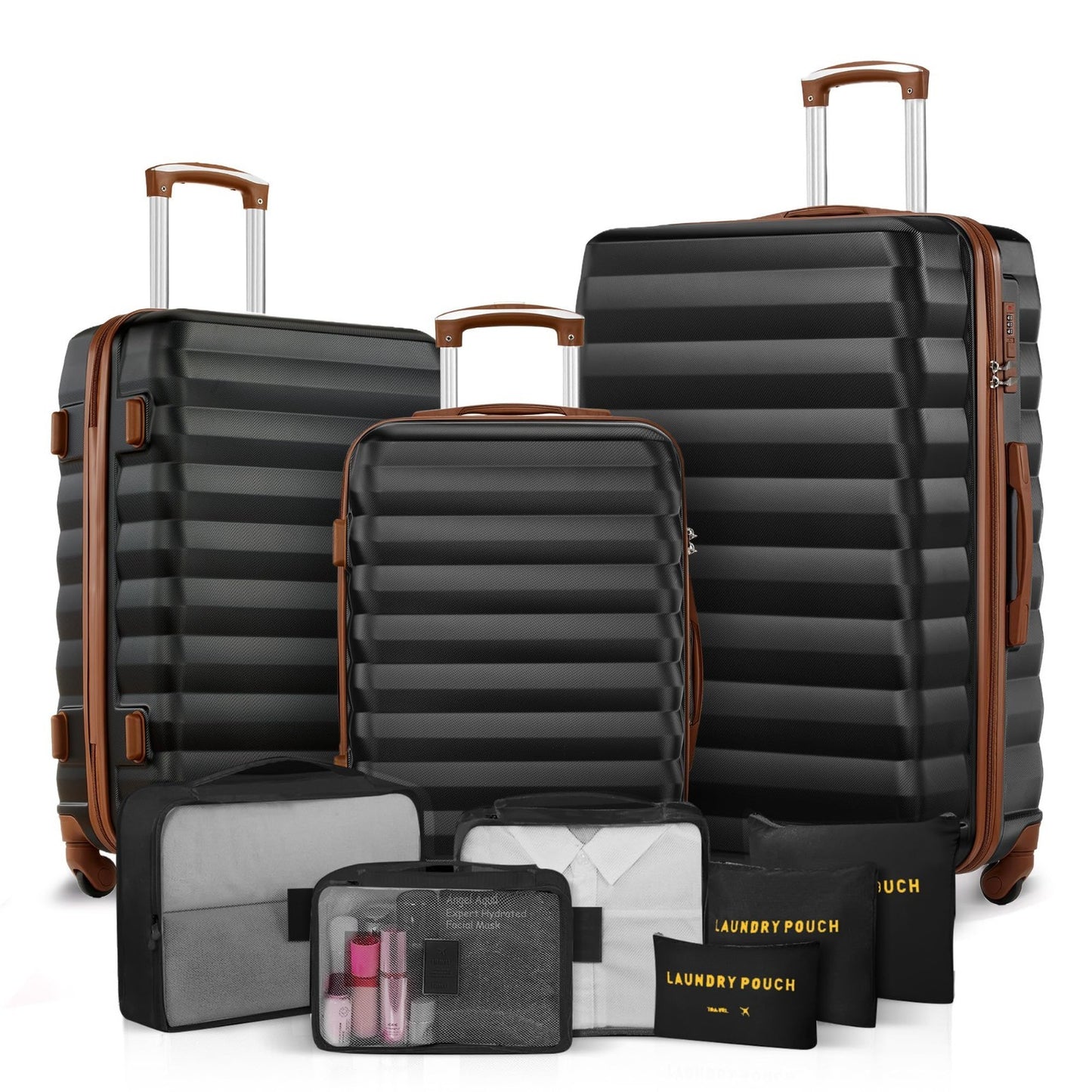 3 Piece Luggage Set - 20" 24" 28" ABS Hardshell Suitcases with Spinner Wheels &1
