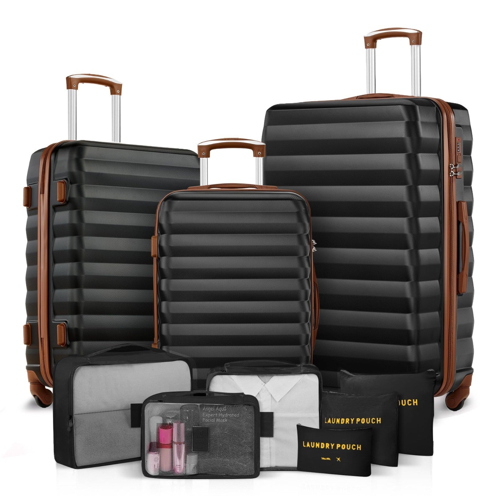 3 Piece Luggage Set - 20" 24" 28" ABS Hardshell Suitcases with Spinner Wheels &1