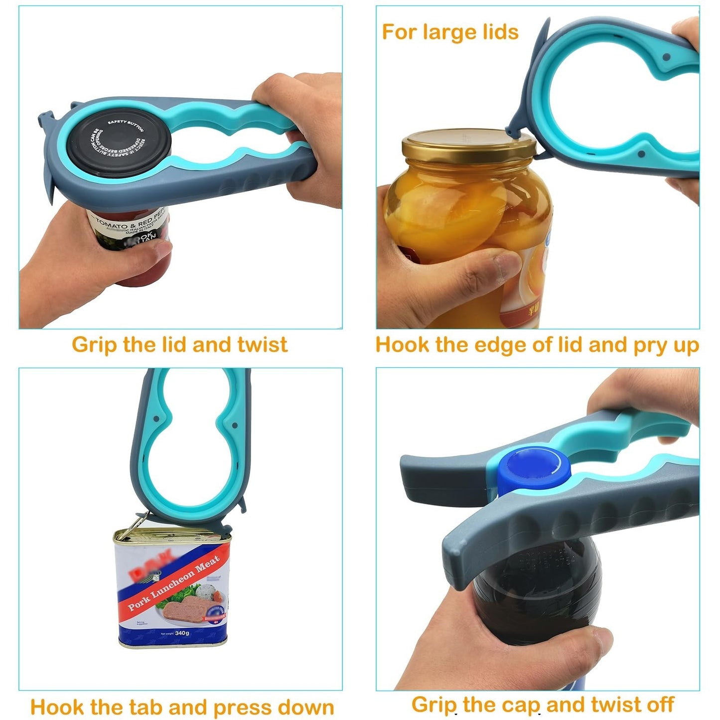5 in 1 Jar Opener for Seniors & Arthritis   Adjustable Lid & Bottle Opener, Non 5