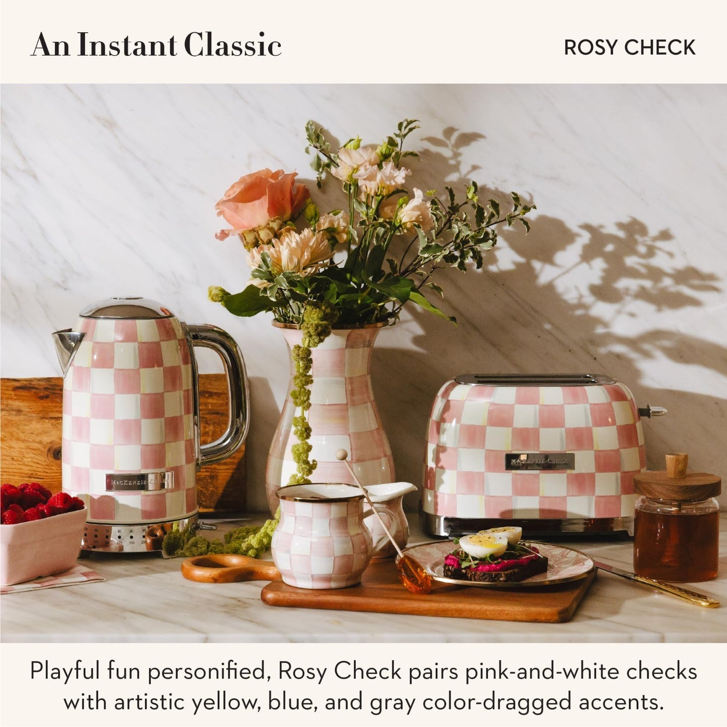 Decorative 2-Slice Toaster for Kitchen, Pink-and-White Rosy Check Design2