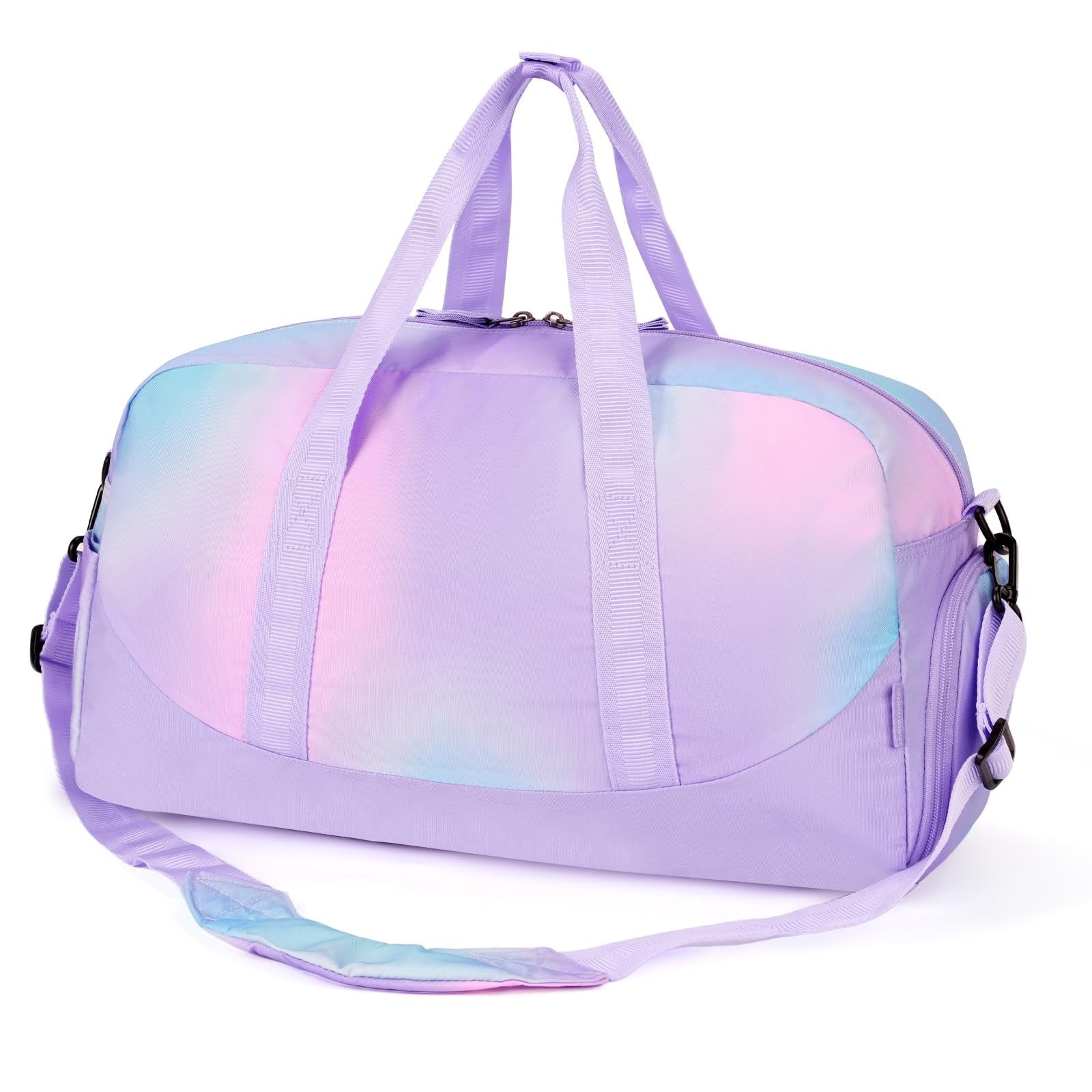 Girls Purple Duffle Bag for Kids, Large Overnight Travel Bag with Shoe Compartme1