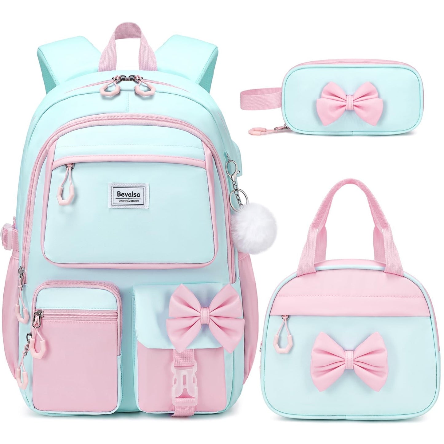 Cute Bow Backpack for Girls   School Bag Set with Lunch Bag & Pen Case1