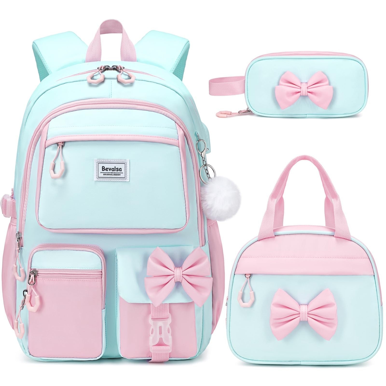 Cute Bow Backpack for Girls   School Bag Set with Lunch Bag & Pen Case1
