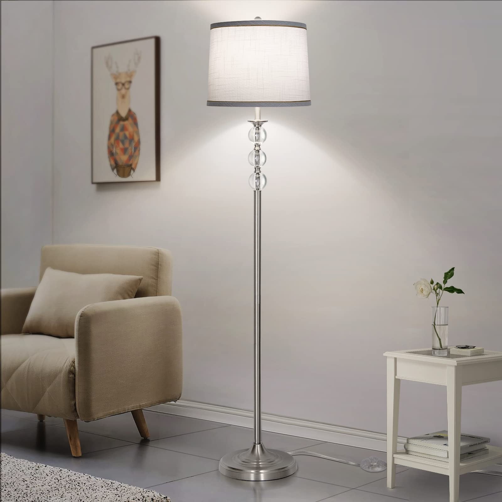 Set of 2 White Fabric Drum Lampshades for Table & Floor Lamps, 11.6" x 12.6" x 96
