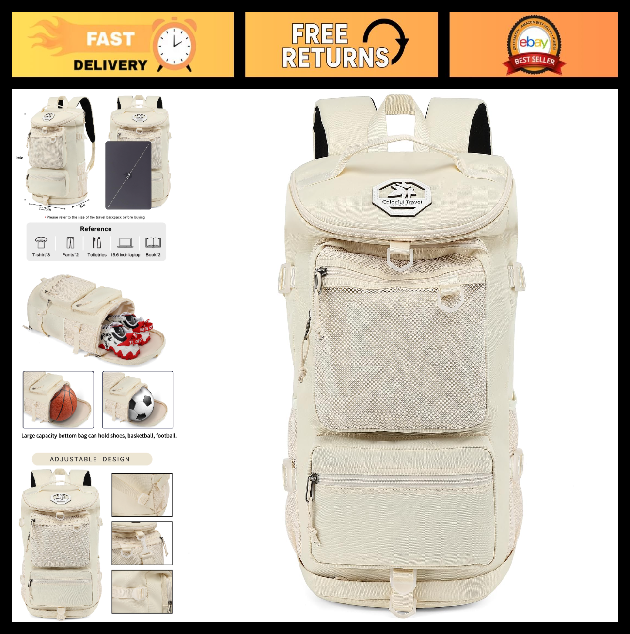 Waterproof Gym Duffel Backpack with Shoe Compartment, 4 Carry Methods, Sports &0