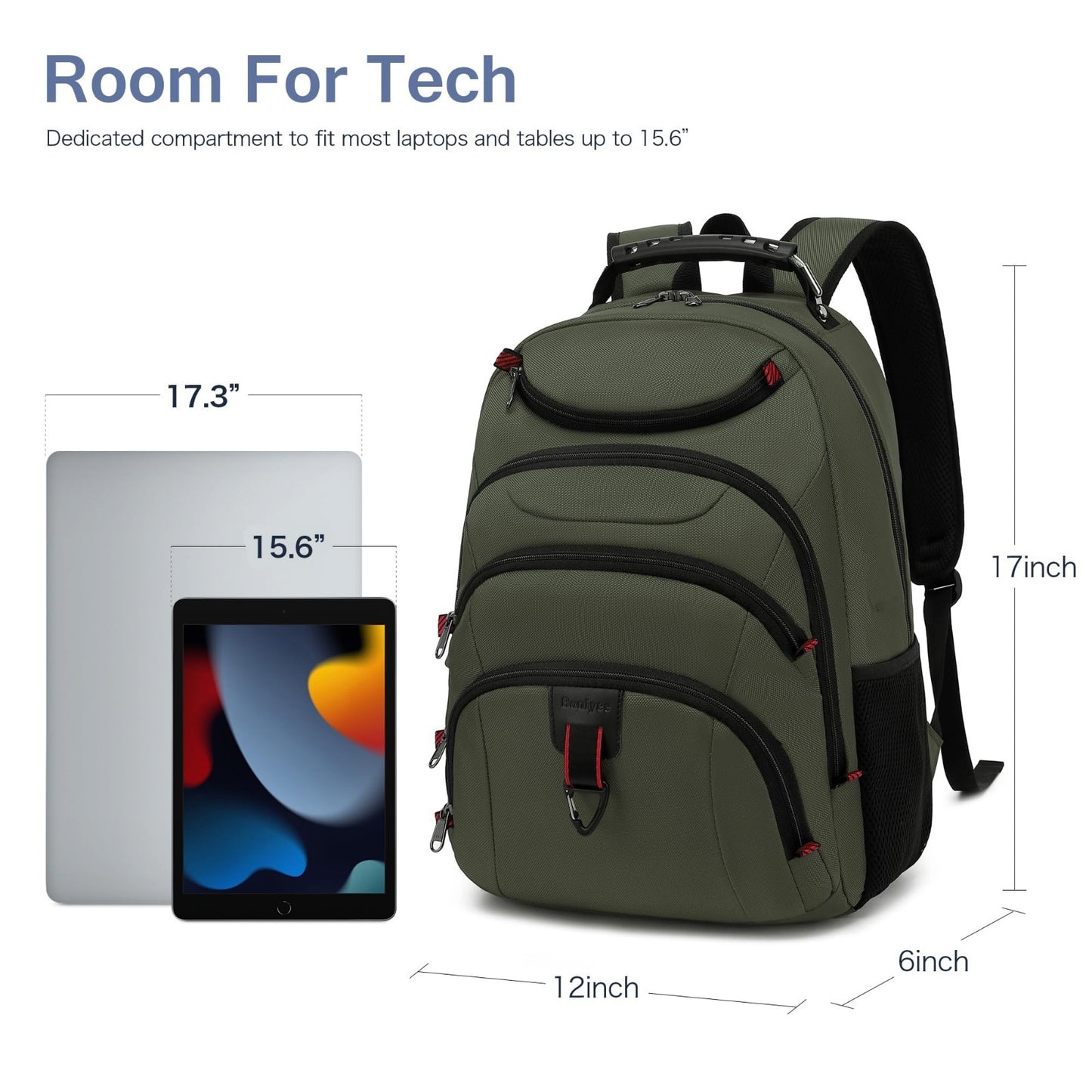 15.6" Waterproof Laptop Backpack with USB Port, Anti Theft Travel Bag for Work &3