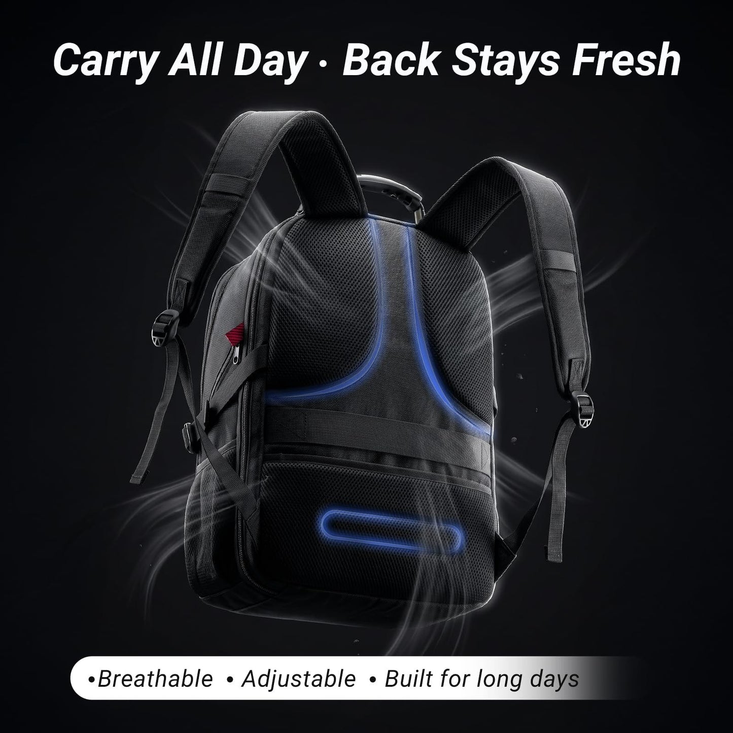 Large Laptop Backpack for Men, Heavy Duty Travel Bag, Waterproof, Multi Compartm5
