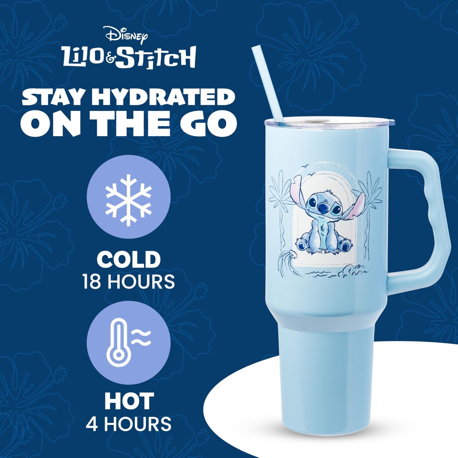 40oz Double Walled Stainless Steel Tumbler with Handle & Straw   Lilo & Stitch D2