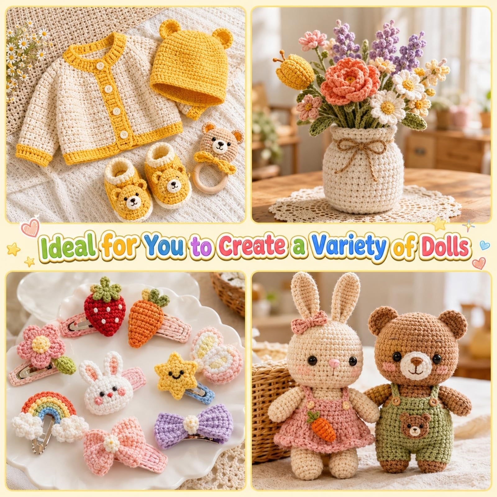 100% Cotton Mini Crochet Yarn - 20 Pack, Soft Baby Yarn Set, #2 Sport Weight, 908