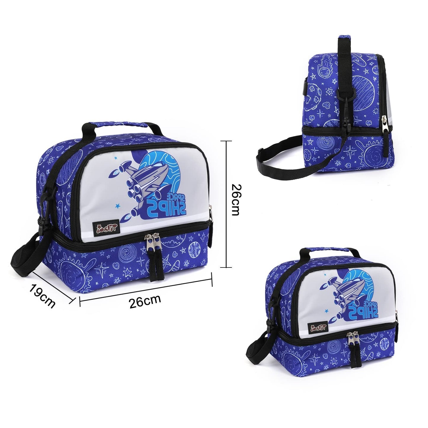 Wheeled Kids Backpack 18" with Lunch Bag, Double Handle, Spaceship Design6