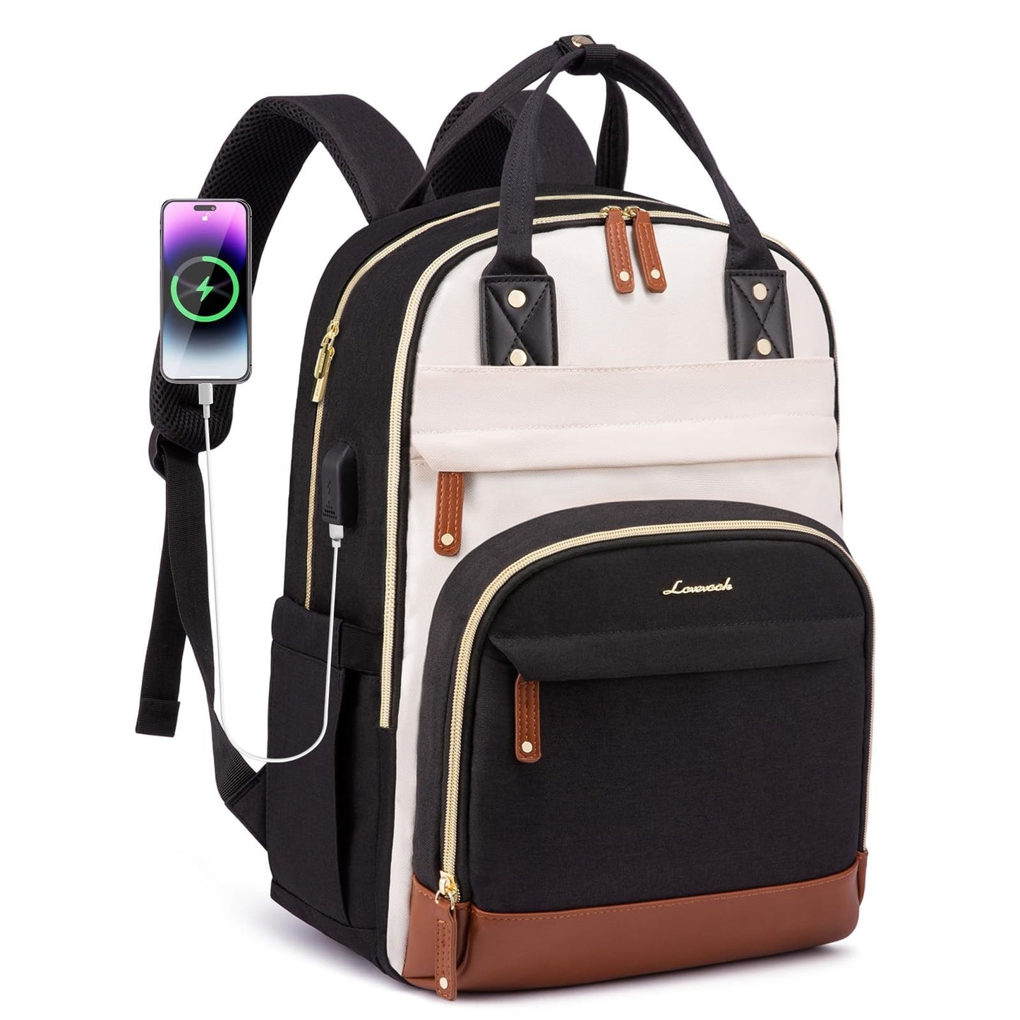 Stylish Waterproof Laptop Backpack with USB Port, 18.4" Work & Travel Bag, Cute1
