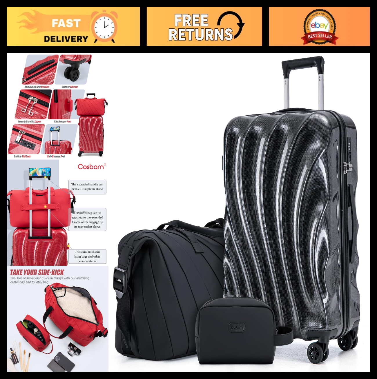22" Carry-On Luggage, Airline Approved Hardside Spinner, ABS+PC, Phone Holder, T0