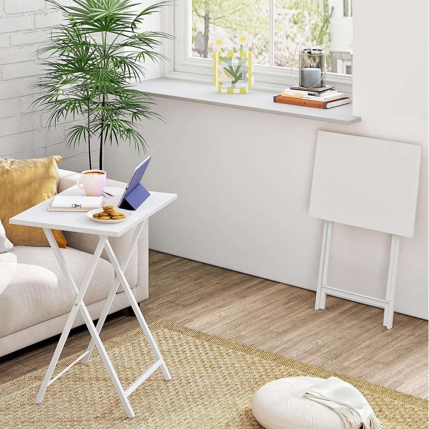 Set of 2 Folding Snack Tables for Small Spaces - Industrial Style, Easy Assembly4