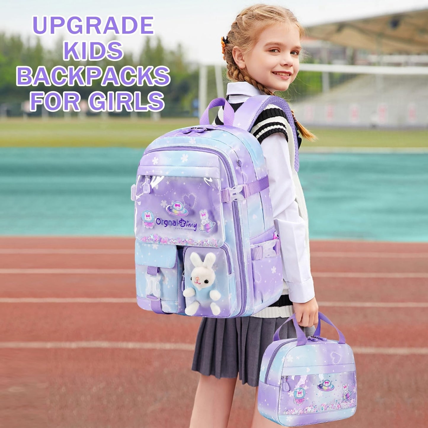3PCS Kawaii Bunny Girls Backpack Set   School Bag with Lunch Box & Pencil Case,6