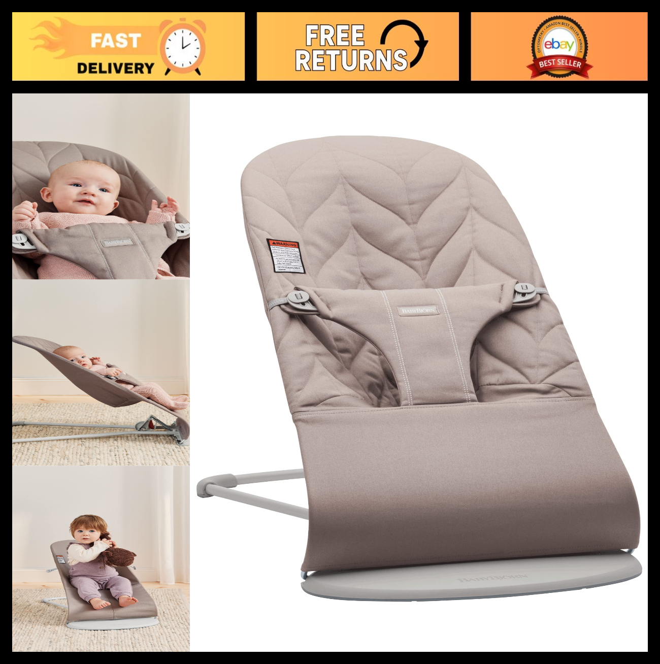 Cozy Baby Bouncer Bliss - Soft Cotton Petal Quilt, Sand Gray, Infant Seat0