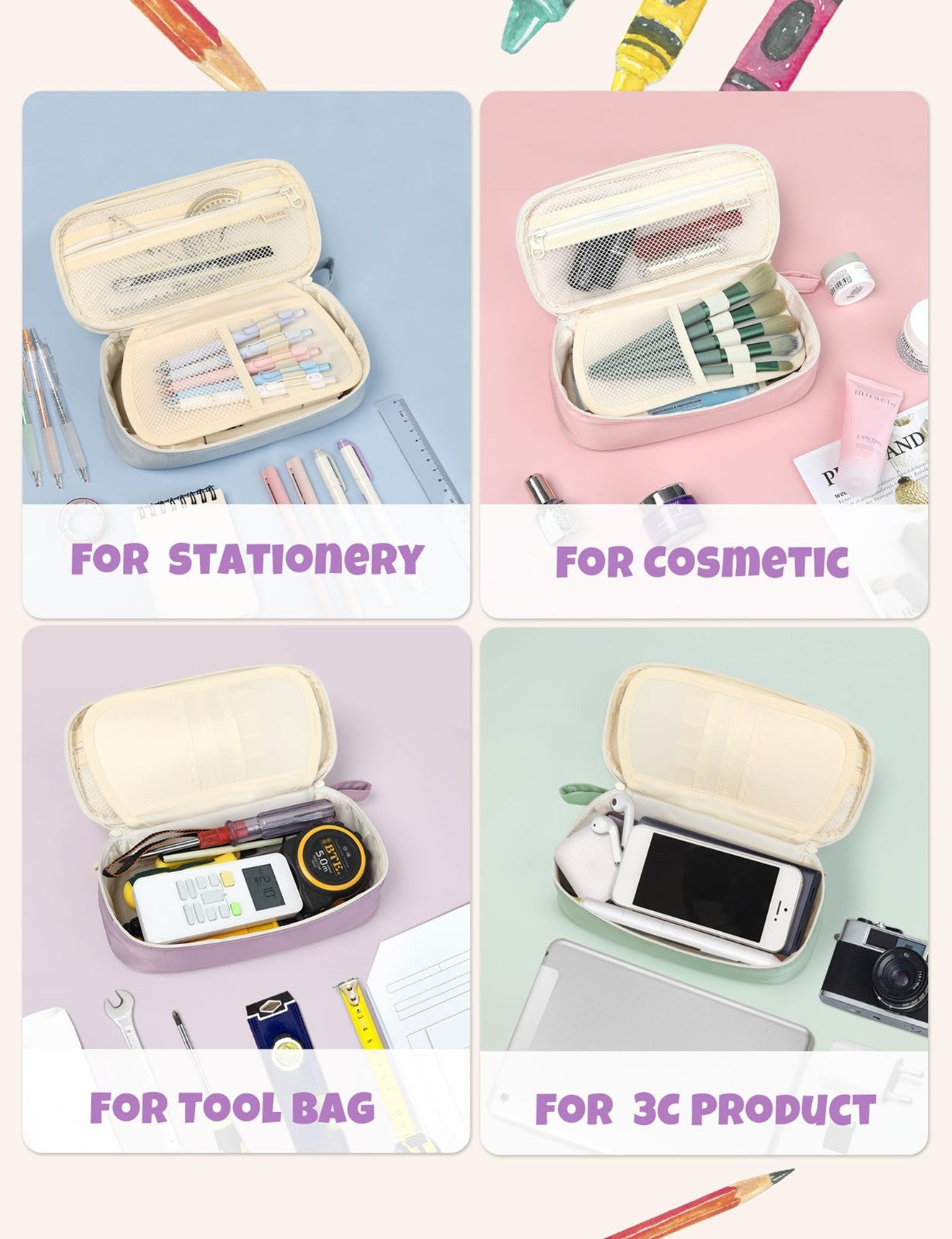 Cute Aesthetic Pencil Case   Large Zippered Pen Pouch, Kawaii Stationery Organiz4