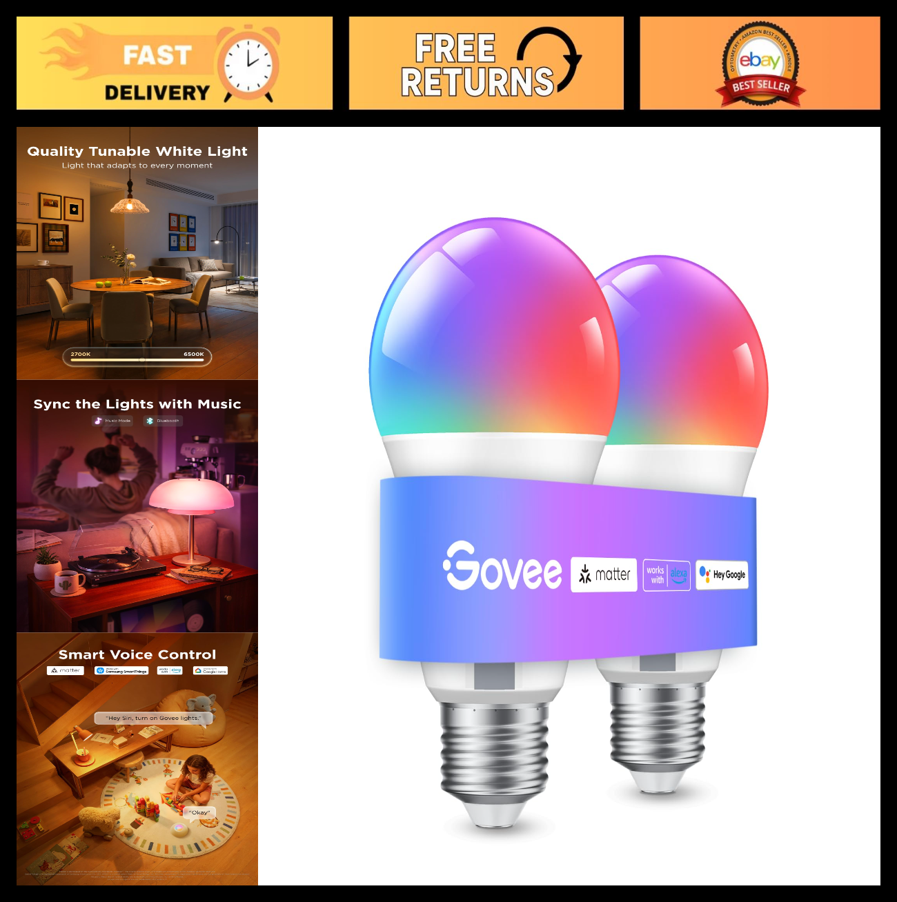 Smart LED Light Bulbs, 800 Lumen E26, RGBWW Color Changing, WiFi & Bluetooth, Mu0