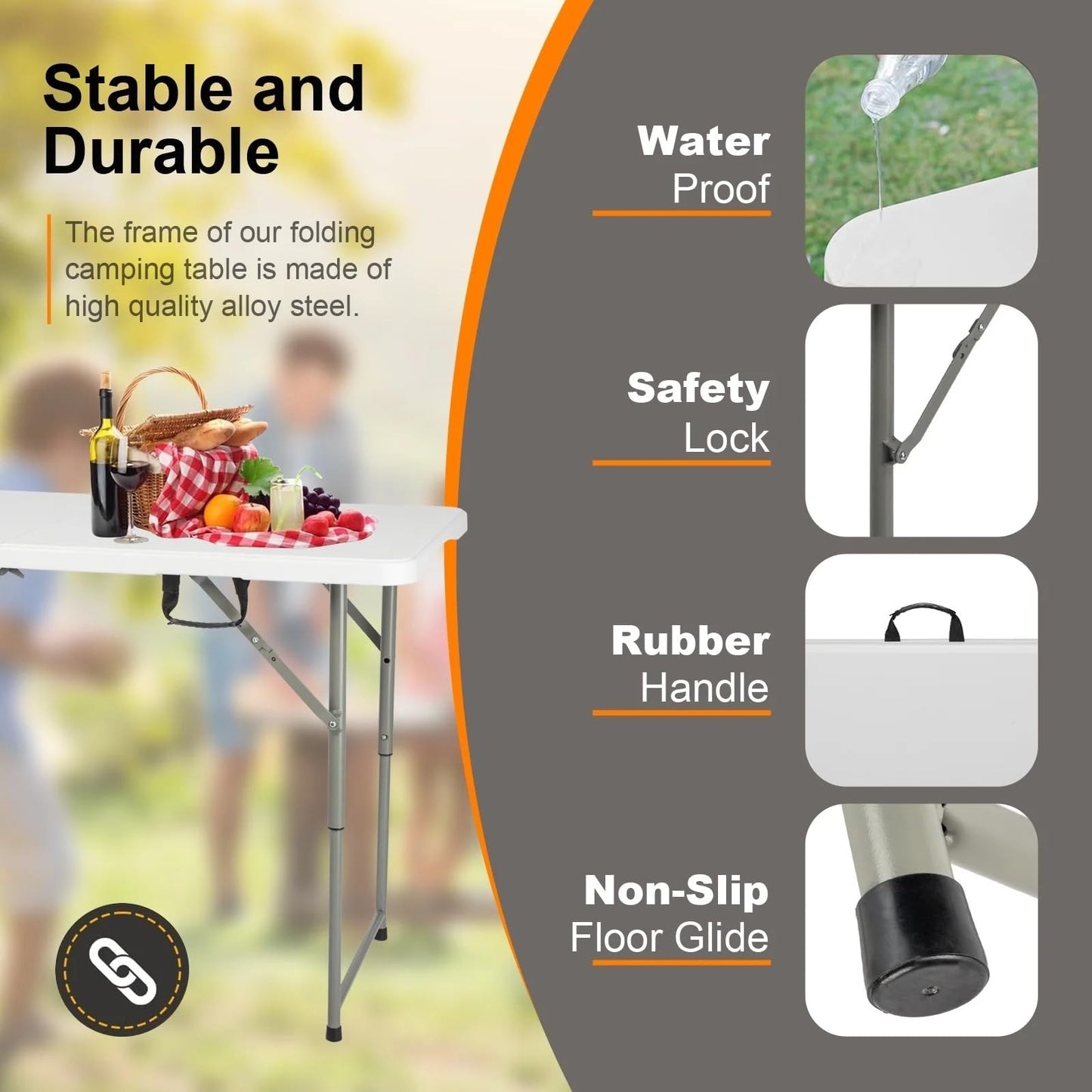 Portable 4ft Folding Table - Heavy Duty, Adjustable Height, Indoor/Outdoor Use,5