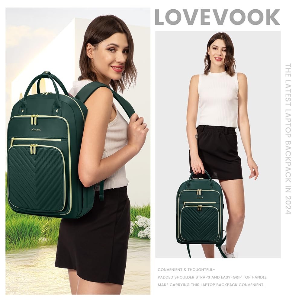 Stylish Water Resistant Laptop Backpack for Women, USB Charging, Travel Work Bag5