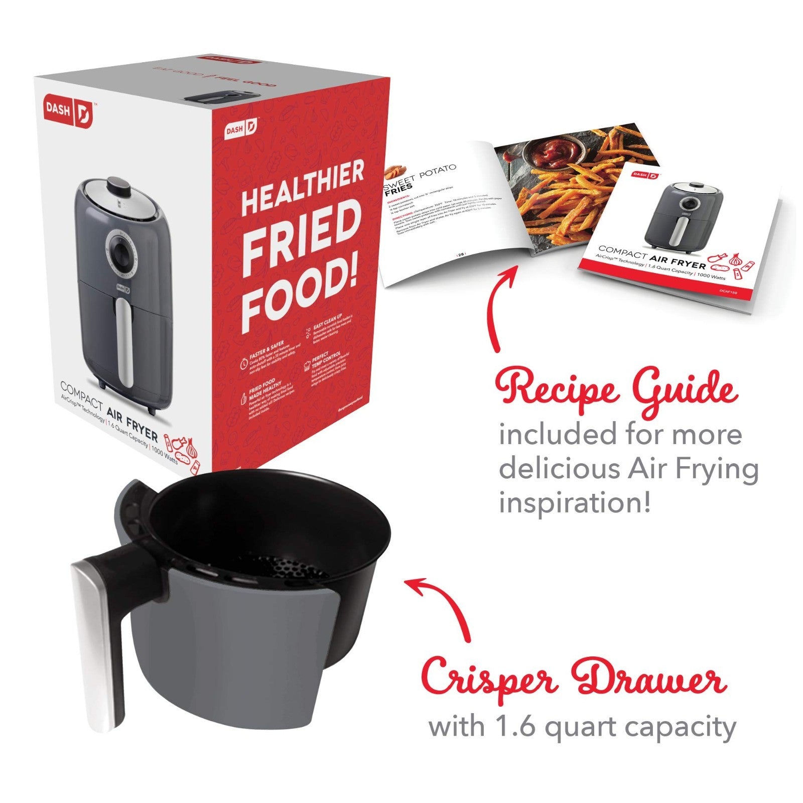 Compact Air Fryer - 2 Quart, Adjustable Temp Control, Auto Shut-Off, Nonstick Ba5