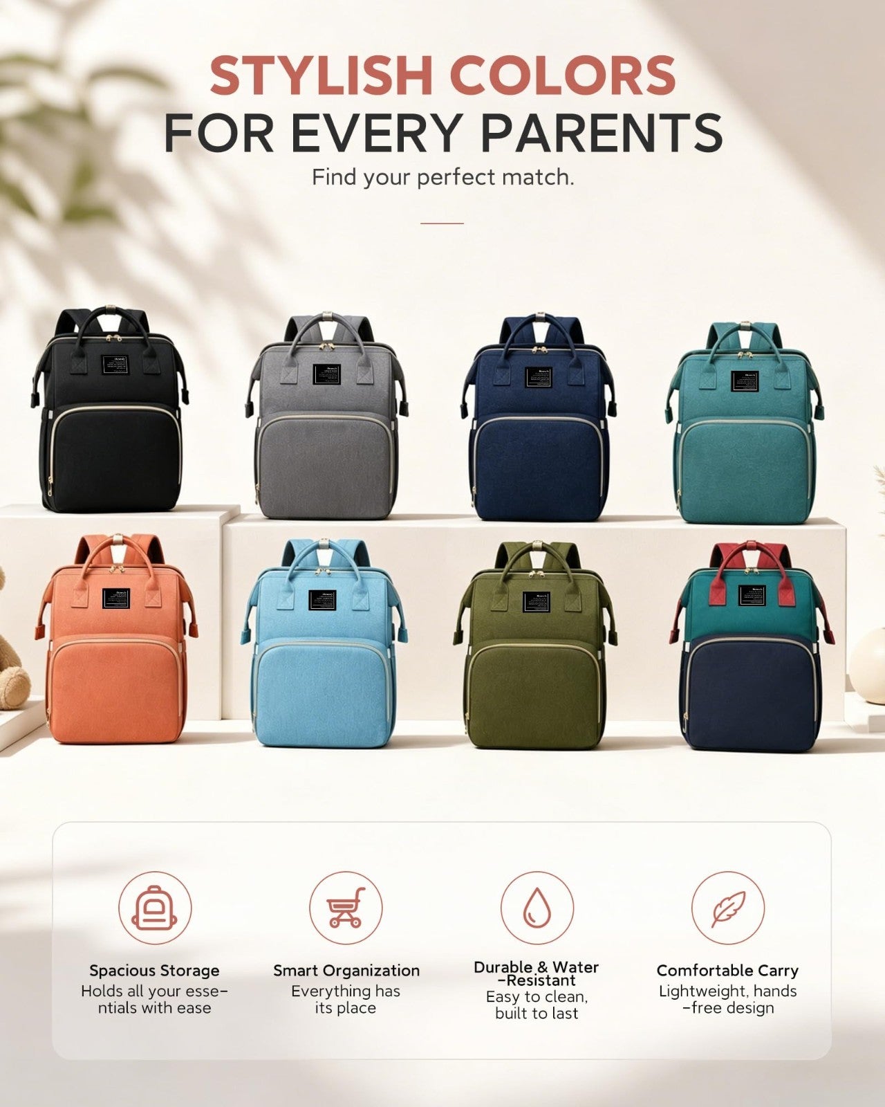 Large Capacity Diaper Bag Backpack with Changing Station, 25L, Waterproof & Styl7