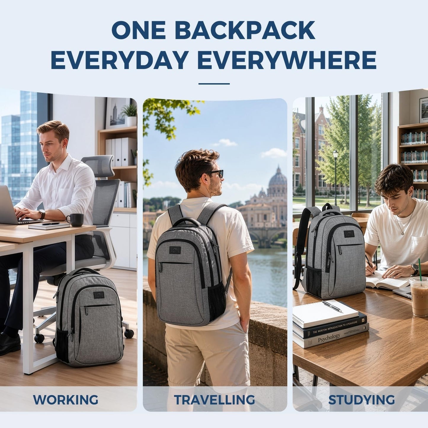 Spacious 15.6" Travel Laptop Backpack   College School Computer Bag, Grey8