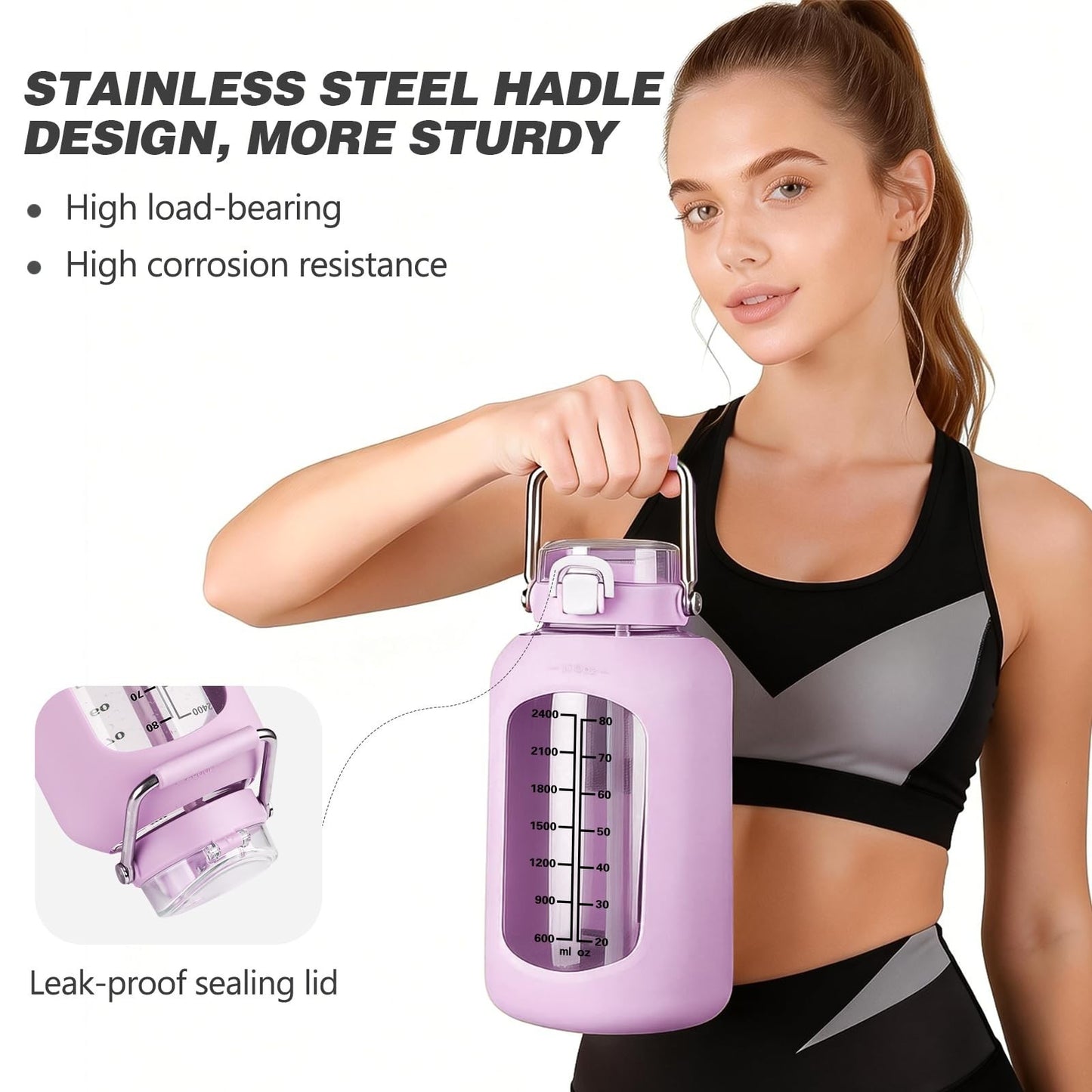 100oz BPA-Free Glass Water Bottle with Time Marker & Silicone Sleeve - 3L Jug5