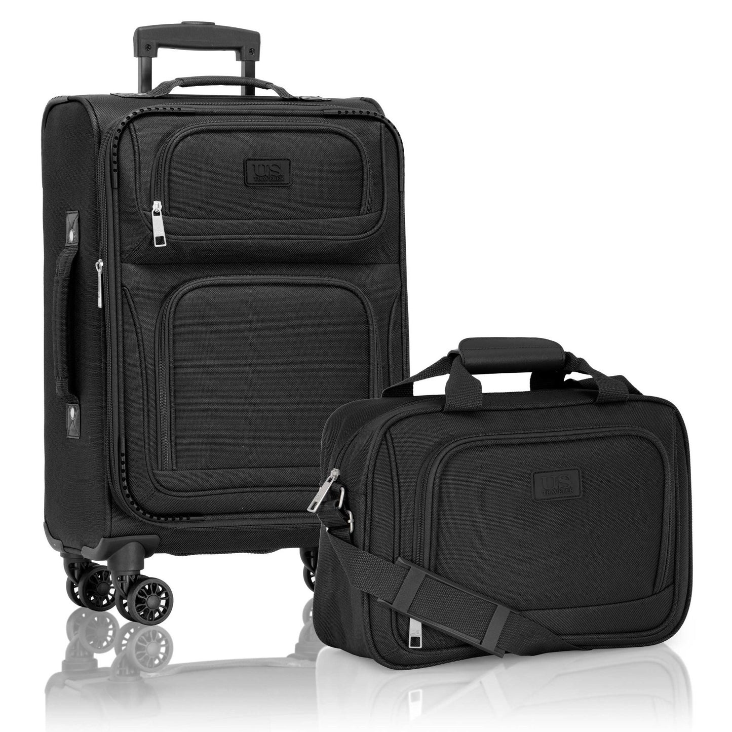 Lightweight Softside Rolling Carry-On Suitcase, 4-Wheel Travel Luggage Set, Blac1