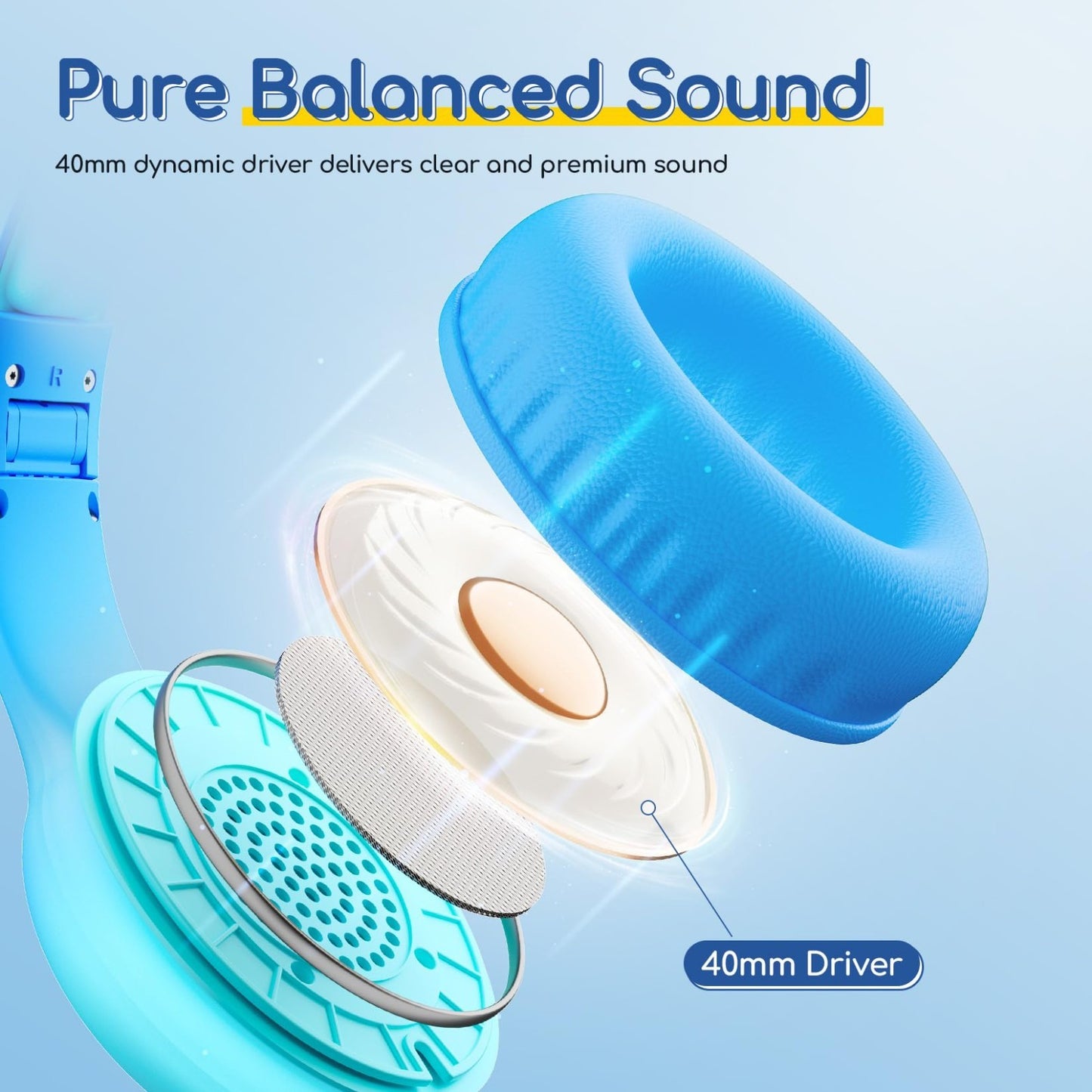 Wired Kids Headphones with Mic, USB Type C, 85dB Volume Limit, Foldable Stereo S2