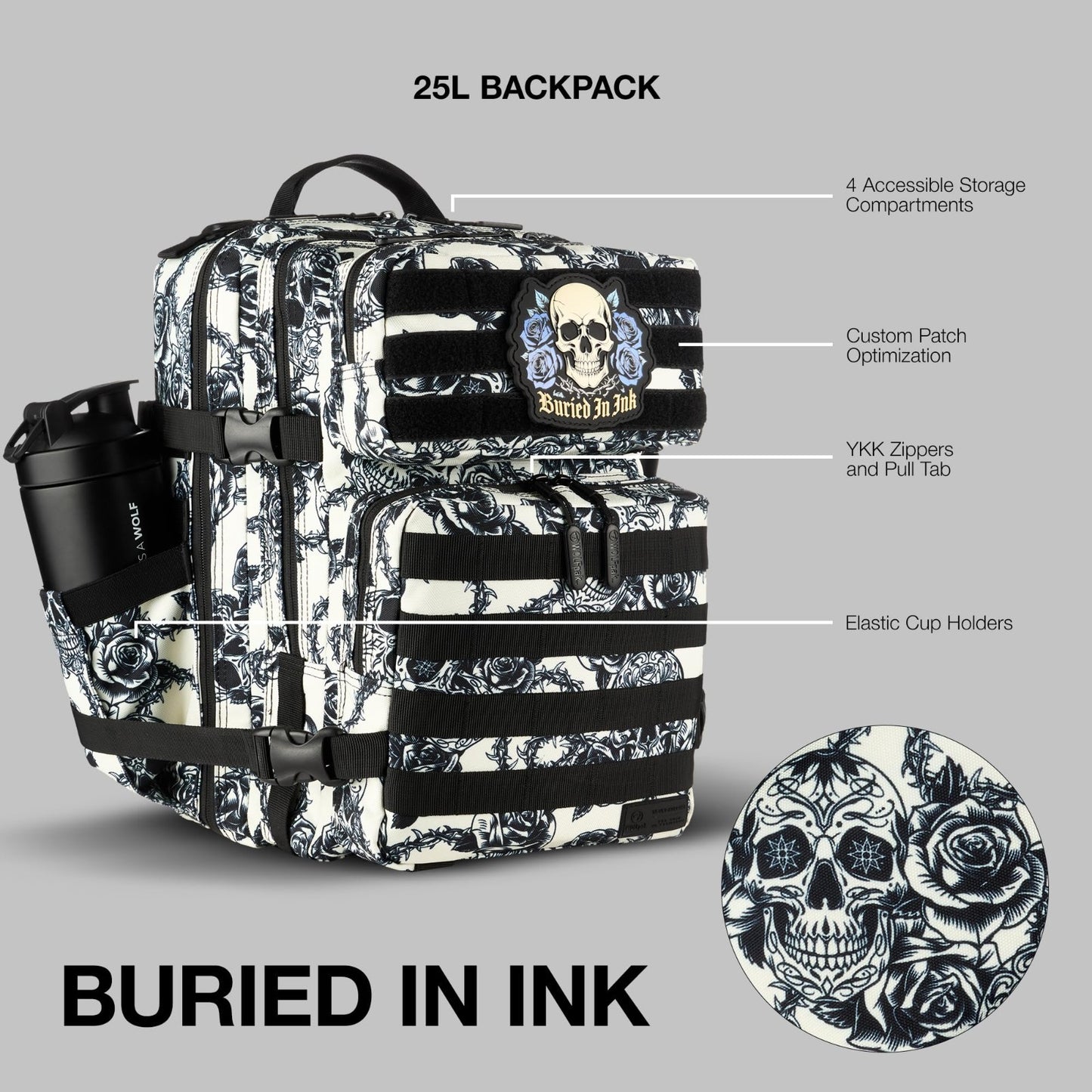 Durable 25L Waterproof Gym Backpack   MOLLE Webbing, Laptop Pocket, 1000D Oxford2
