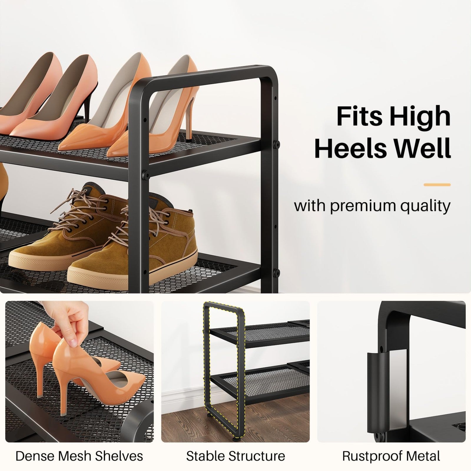Expandable 2 Tier Metal Shoe Rack   Adjustable Height, Stackable, Fits Small Spa4