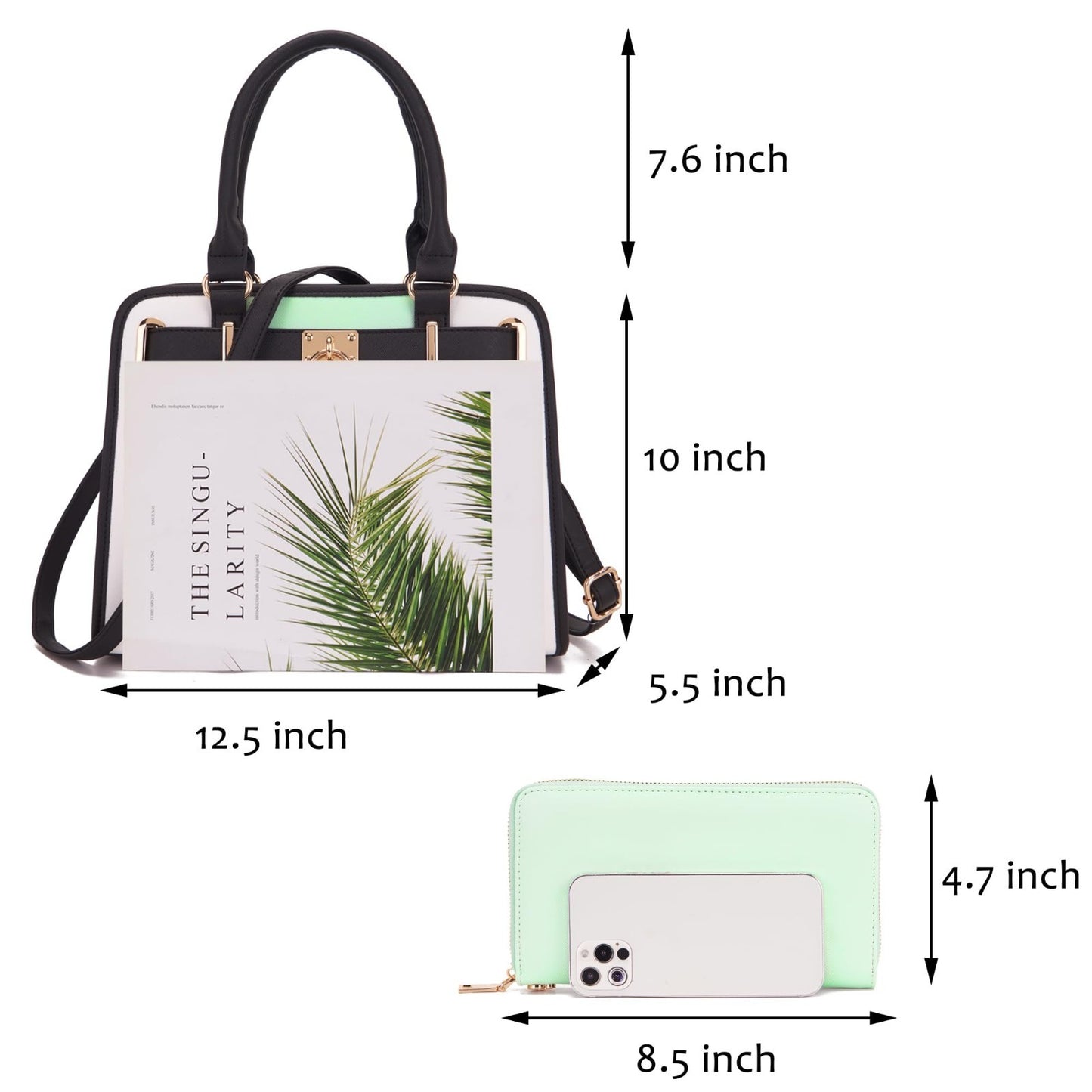 Stylish Women's Structured Satchel Tote Handbag Set with RFID Wallet - Fashion P3