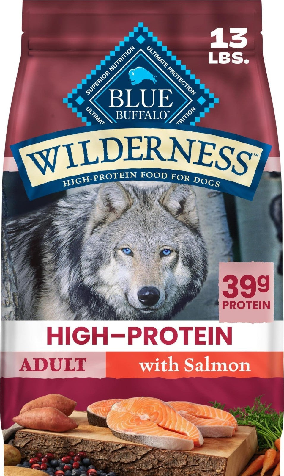 Grain Free Salmon & Wholesome Grains Adult Dry Dog Food, 13 lb   High Protein, N1