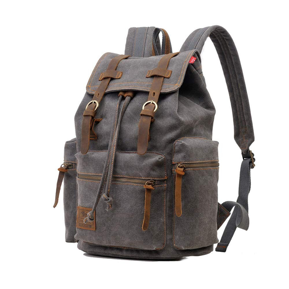Vintage Canvas Backpack with Leather Trim, Padded Laptop Sleeve 12" 17", Travel1