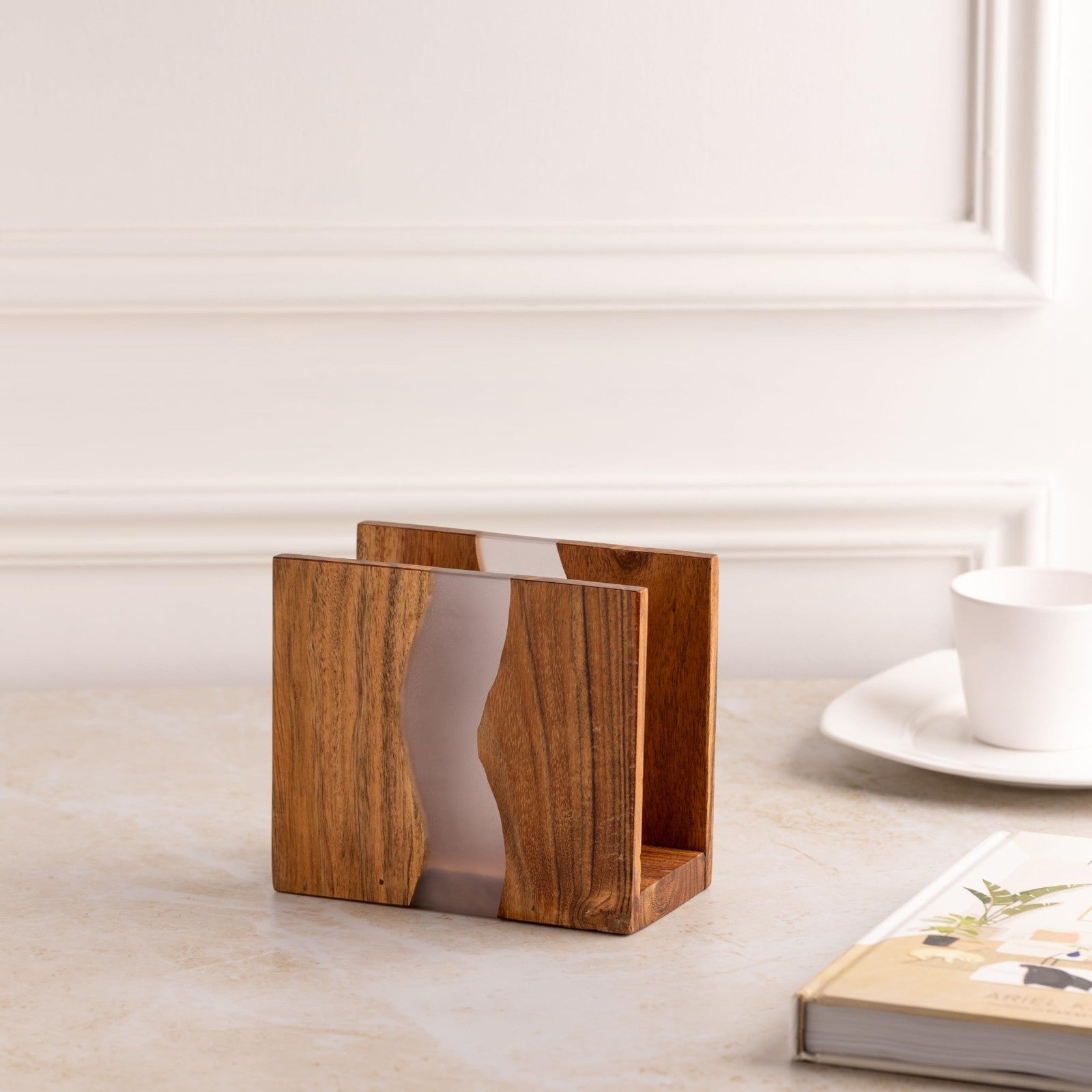 Rustic Acacia Wood & Epoxy Resin Napkin Holder - Farmhouse Kitchen Organizer 6x55