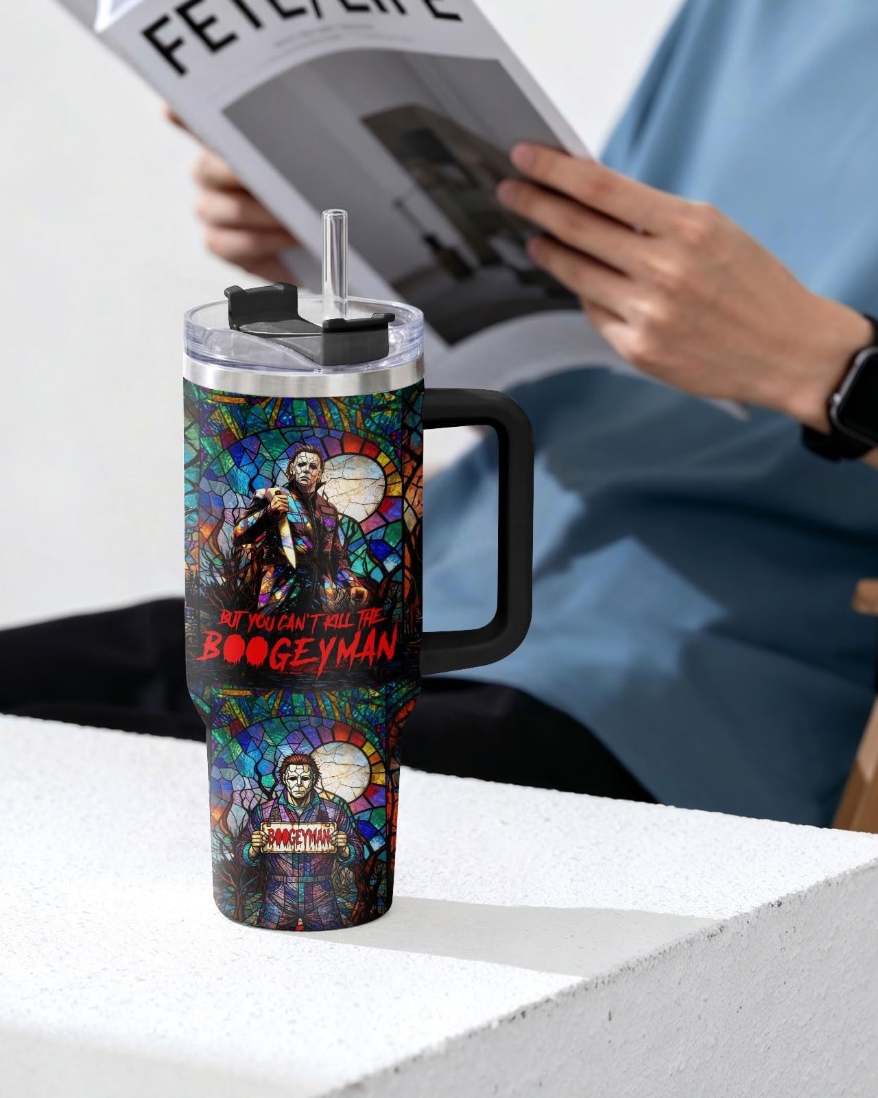 34oz Insulated Gothic Tumbler   Spooky Horror Art Travel Mug for Halloween5