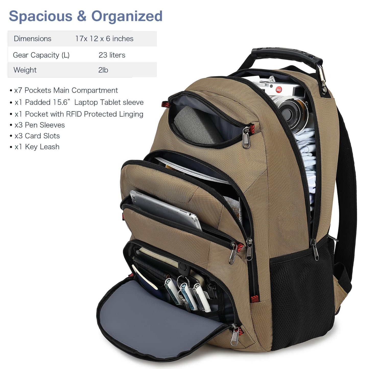 15.6" Waterproof Laptop Backpack with USB Port, Anti Theft Travel Bag for Men2