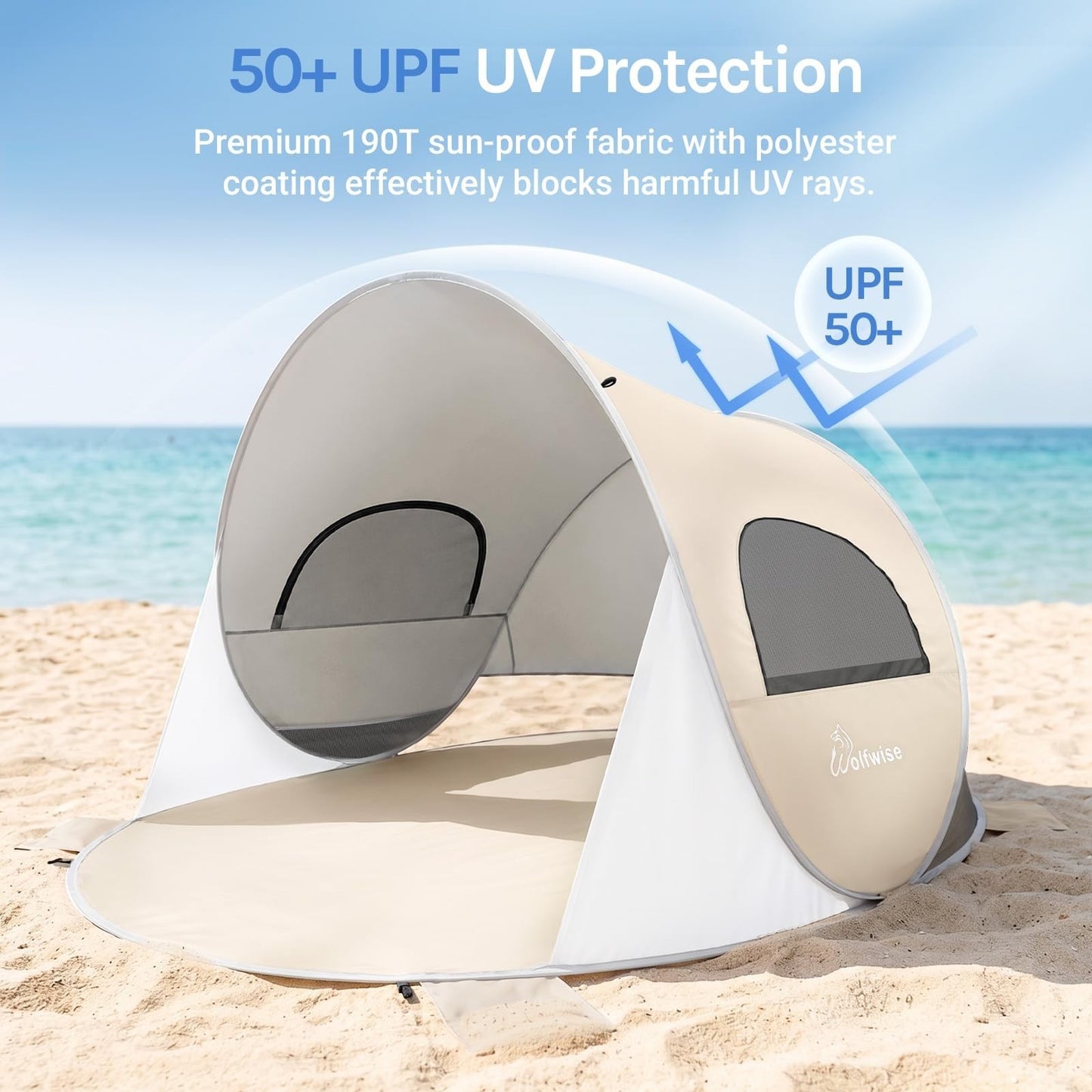 Pop Up Beach Tent Sun Shelter - UPF50+ UV Protection, Instant Setup, Portable Ca4