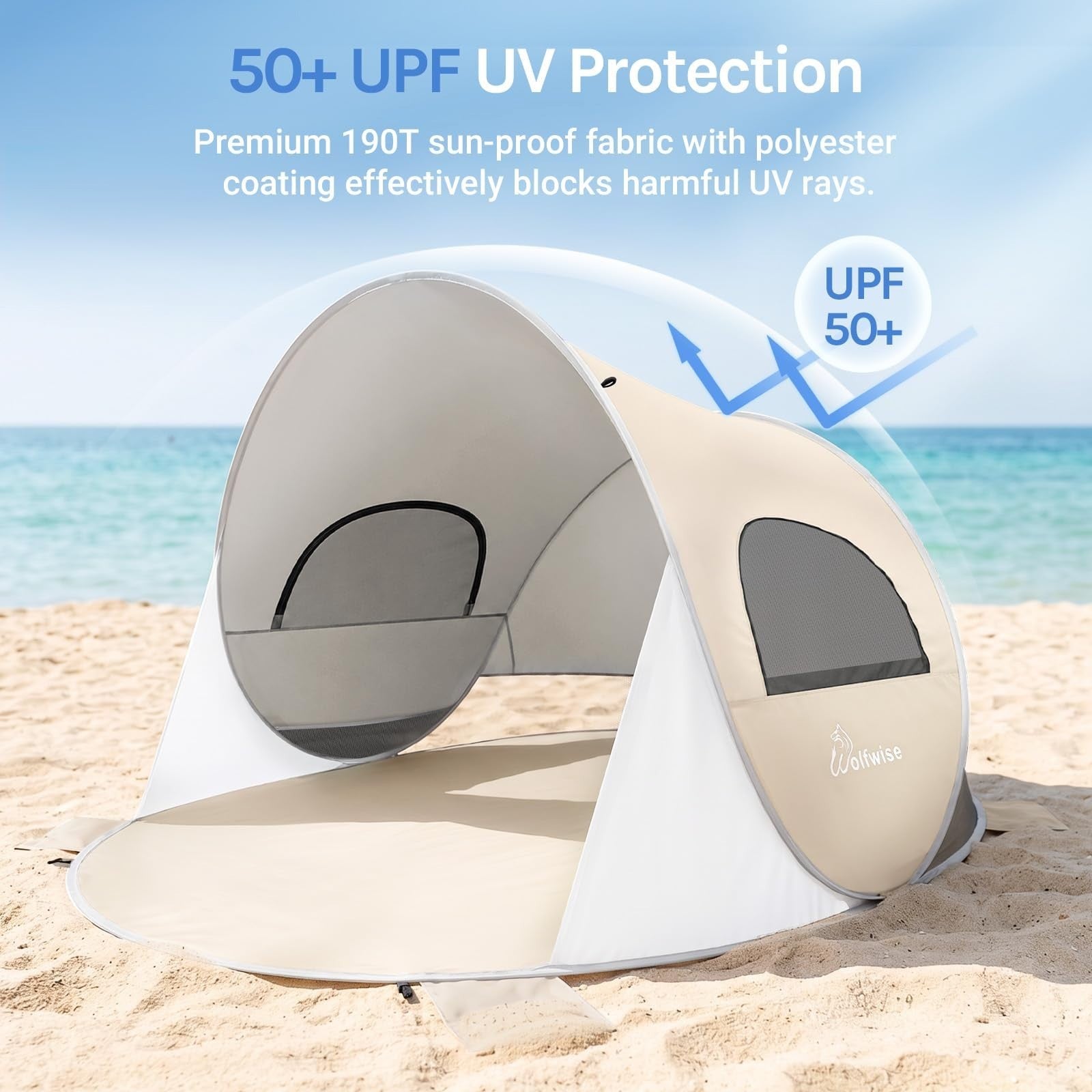 Pop Up Beach Tent Sun Shelter - UPF50+ UV Protection, Instant Setup, Portable Ca4