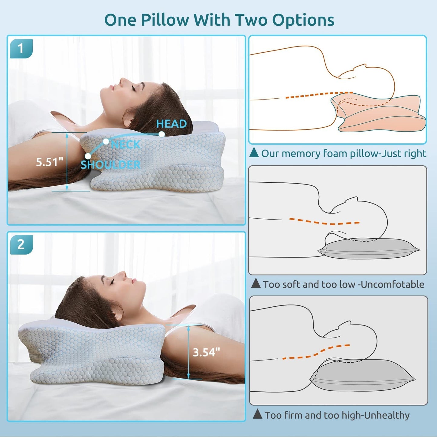 Ergonomic Memory Foam Cervical Pillow for Neck Pain Relief   Comfortable Sleep A2